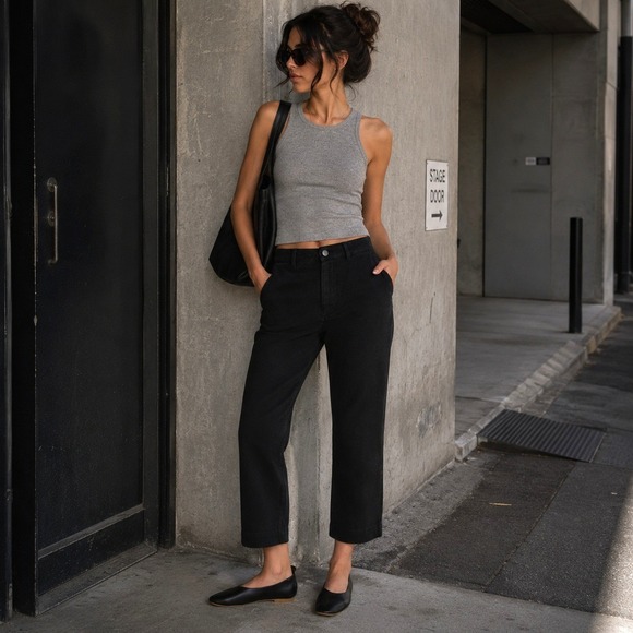 Quince Pants - Quince Black Organic Stretch Cotton Twill Straight Leg Cropped Pants Sz 2/28 NWT
